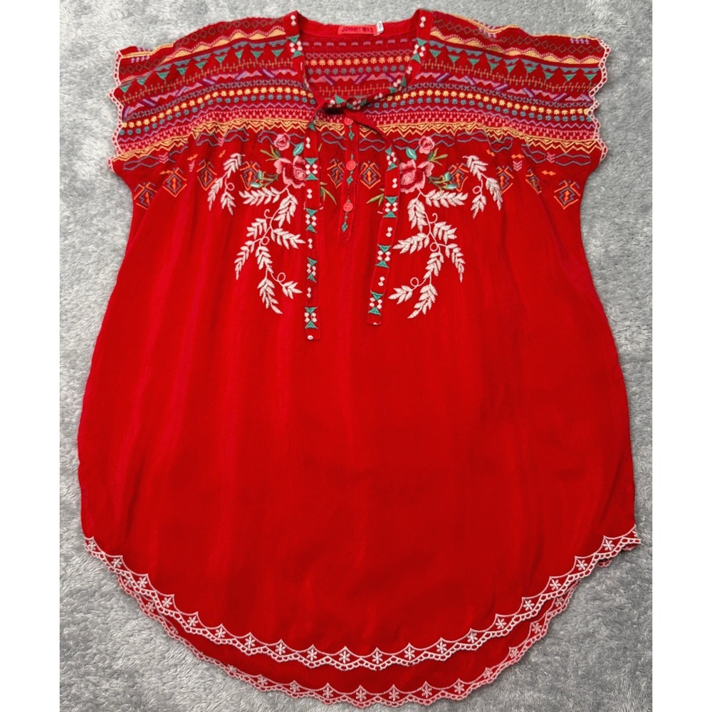 Johnny Was Lissa Blouse Embroidered Boho Peasant Cupra Rayon Top L Whimsical
